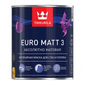 TIKKURILA EURO MATT 3 краска интерьерная для стен и потолков, абсолютно матовая, база A (0,9л)